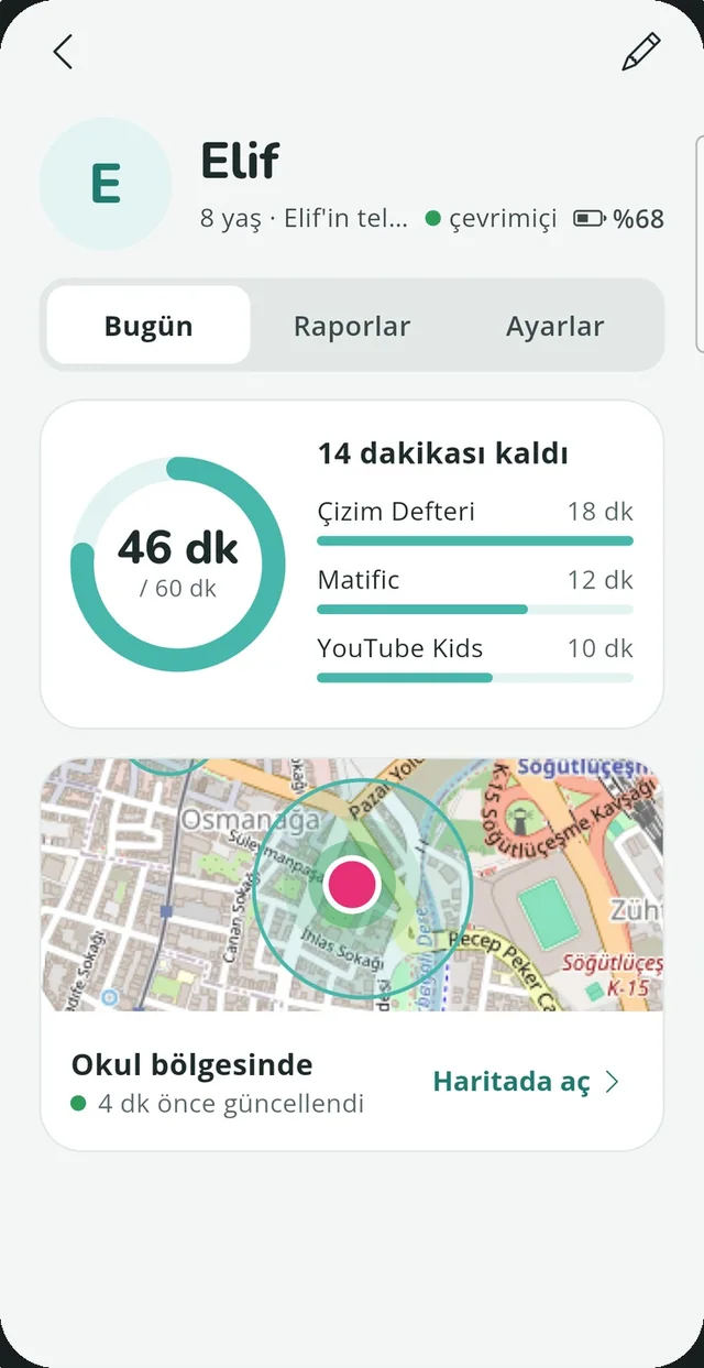 Bugünkü ekran süresi ve en çok kullanılan uygulamalar