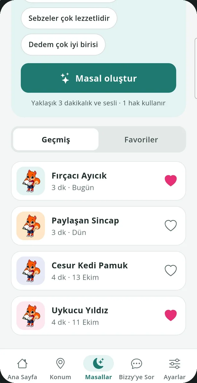 Masallar ekranı: önerilen konular ve geçmiş masallar